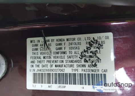 2009 Acura Tsx z USA, uszkodzony, nr VIN JH4CU26689C027062